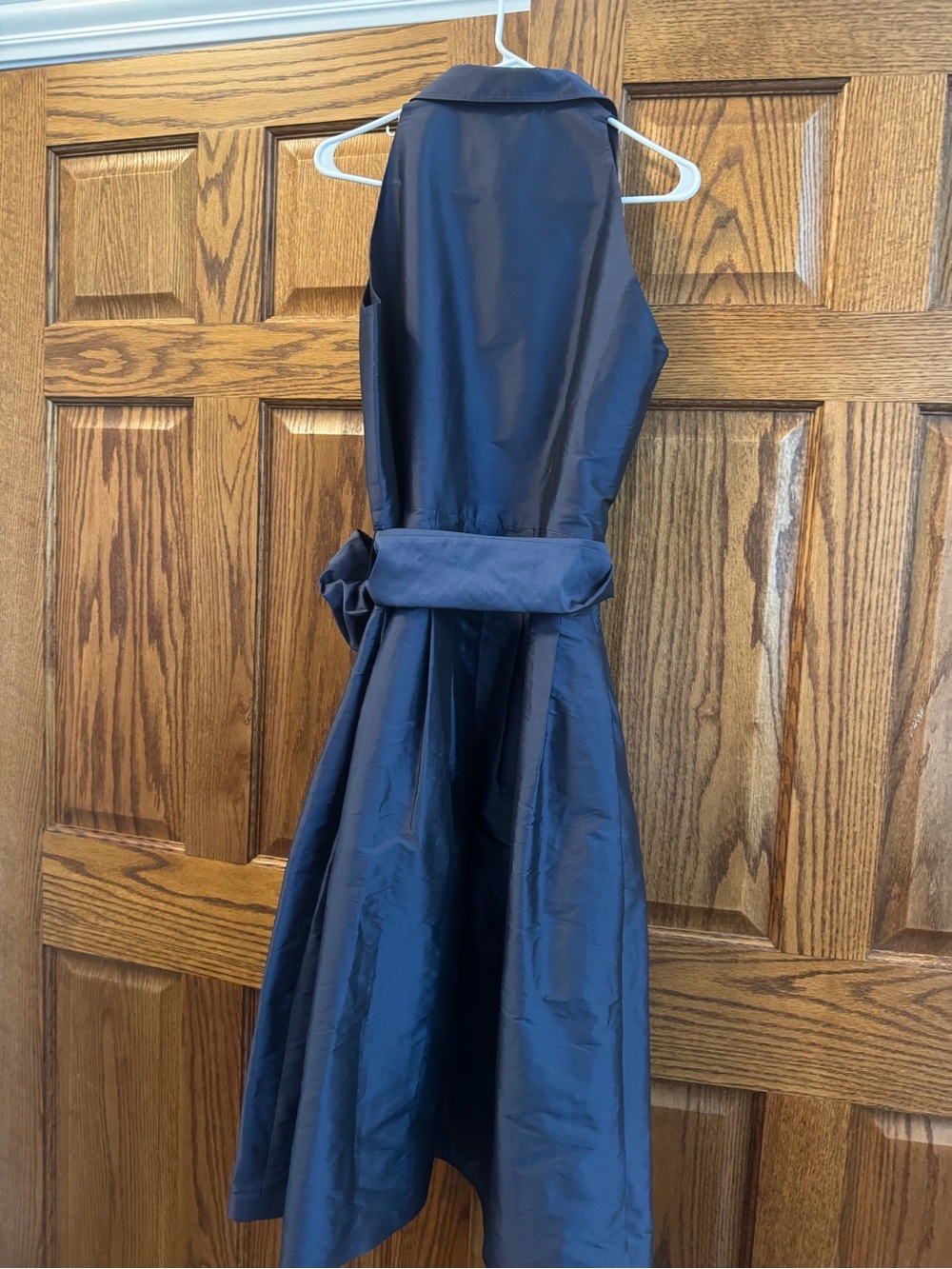 Ashley Navy Collared Sleeveless Dress with Self Tie Bow - Picture 2 of 3